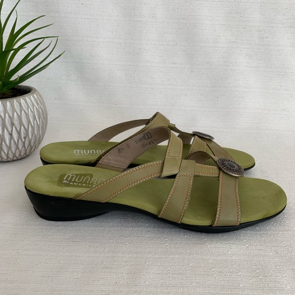 Munro Chloe Avocado Green Leather Low Wedge Comfort Slide Sandals Women’s 8.5N - Picture 5 of 12